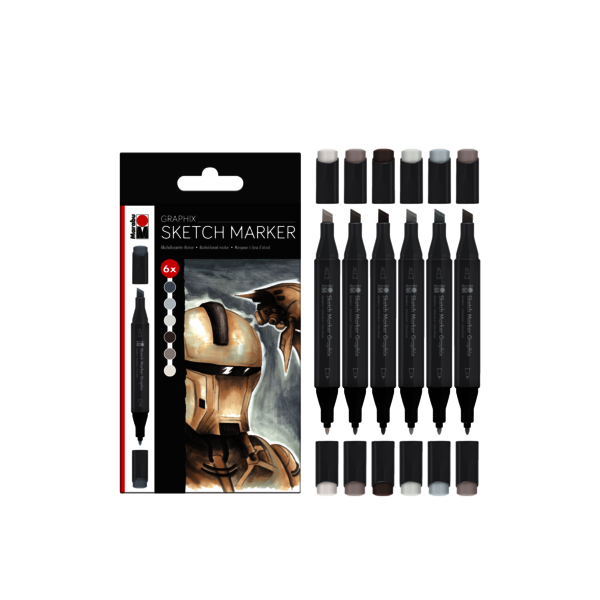 Sketch Marker Graphix ALPHA ROBOT, súprava 6 farieb