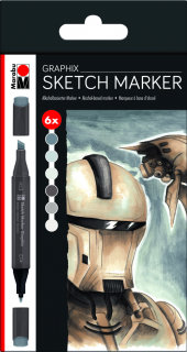 Sketch Marker Graphix ALPHA ROBOT, súprava 6 farieb